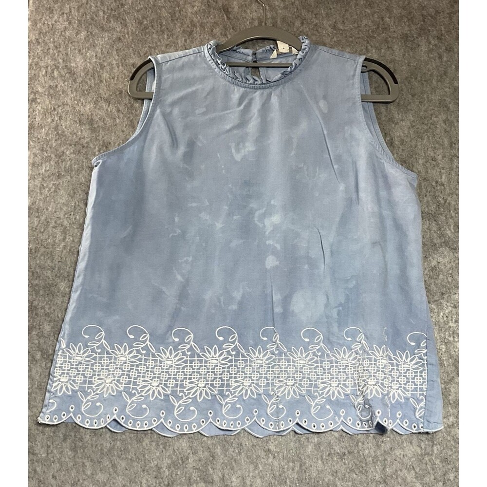 Custom Hand Dyed Shirt Women XL Blue Sleeveless Wearable Art Cottage Boho Top